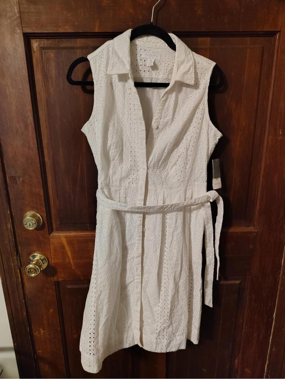 Charter Club Sleeveless Shirt Dress White Gingham Palm Beach Women's 10 P